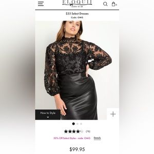 Eloquii Black Lace Top, Size 18. Excellent condition